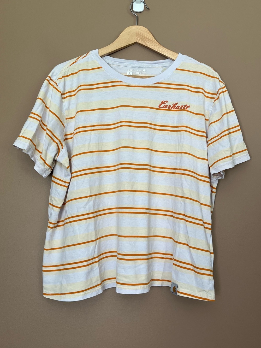 {Carhartt} Striped Short Sleeve Tencel & Cotton Tee Loose Fit - Womens Large